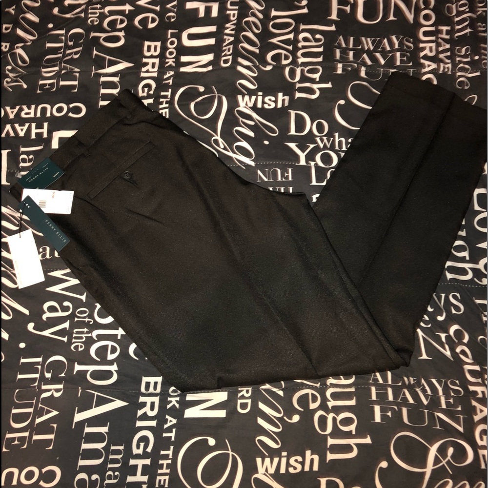 Slim Fit Flat Front Black Tailored Dress Pants
